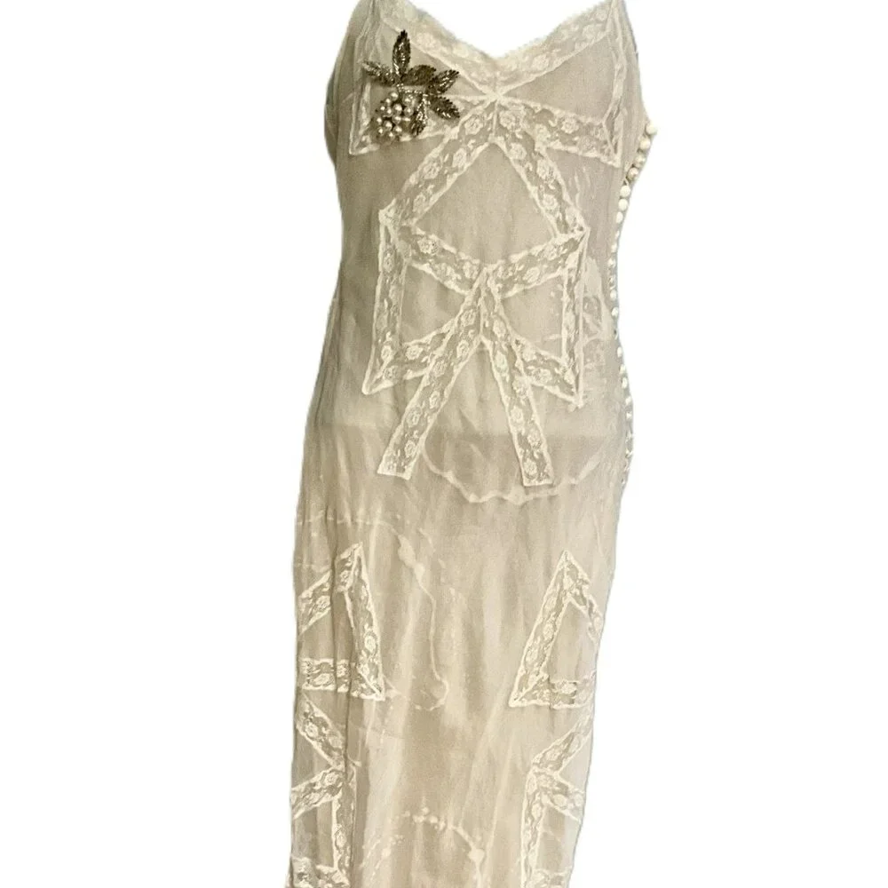 Christian Dior Boutique Paris Vintage Silk Slip Maxi Dress-Lace Panels-FR 36 - Picture 1 of 11